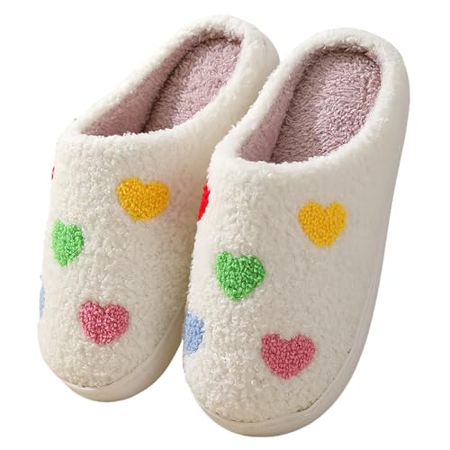Valentine Heart Design Cozy Indoor Slippers for Women and Men Fuzzy Warm Memory Foam House Shoes Soft Plush Slip On Slippers for Bedroom Living Room Gift