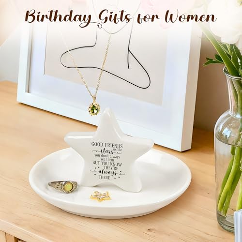 Image of PUDDING CABIN Best Friend Gift - Good Friends are Like Stars Ceramic Jewelry Dish, Star-Shaped Ring Holder for Vanity, Friendship Gift for Women, BFF, Sister