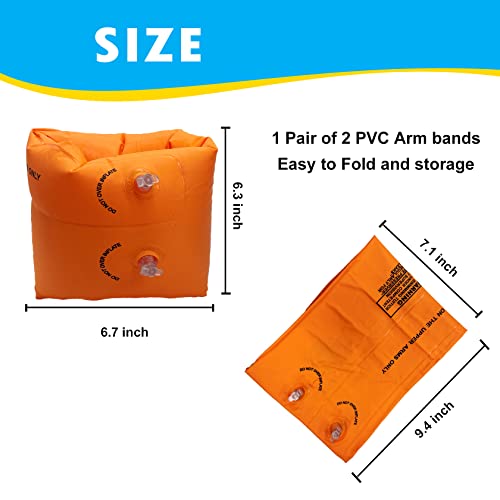 Image of Inflatable Arm Floaties for Toddlers, Blow up Water Wings for Kids, Orange Swimming Arm Bands Floatation for Children and Adults 30-150LBS