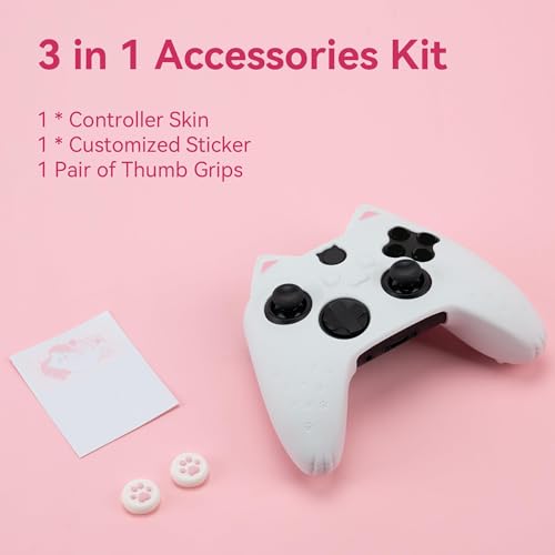 Image of GeekShare Cat Paw Controller Skin Grips Set Anti-Slip Silicone Protective Cover Skin Case Compatible with Xbox Series X Controller with 2 Thumb Grip Caps and 1 Sticker (White)