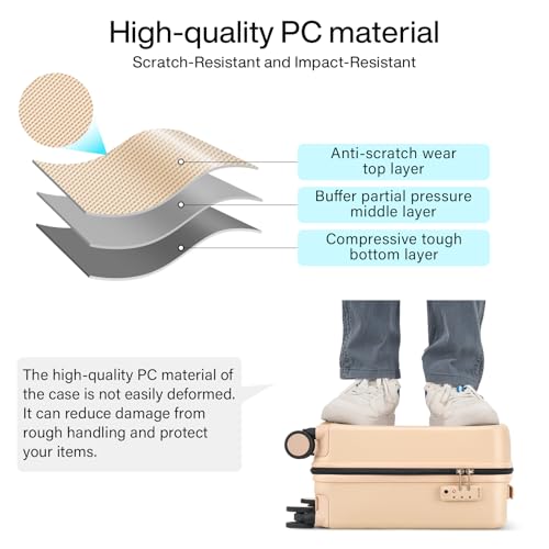 Image of Hanke 16 Inch Underseat Small Carry On Luggage, Hard Shell with TSA Lock | PC Hard Shell, 14 inch Padded Laptop Pocket, Multi-Compartment, 8 Spinner Wheels, Lightweight, Short Trip