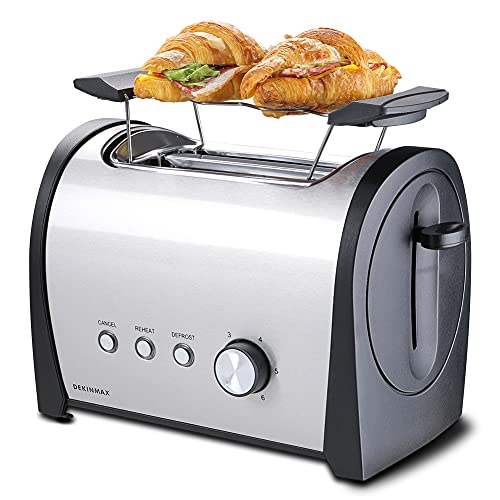 DEKINMAX Edelstahl Toaster 2 Scheiben mit Defrost Funktion - 6 Einstellbare Bräunungsstufe - 800W Brötchenaufsatz Brot… – Bild 3