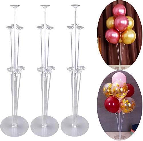 Balloon Stand Holder Kit 3 Set Column Stand Kits Decoration Clear Table Desktop Support Holder Balloons Stick Tree for Birthday Wedding Anniversary Graduation Wedding Party Supplies
