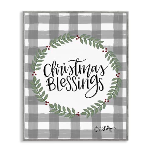 Christmas Blessings Tartan Holly Border, 11 x 14 Inch Framed Giclée Print