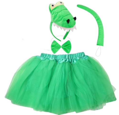Kirei Sui Kids Animal Costume 3D Dinosaur Tutu and Headband Girls 4-Piece Halloween Dress Up Set Green