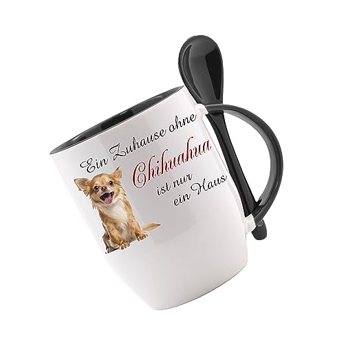 Tasse mit Löffel - Ein Zuhause ohne Chihuahua ist nur ein Haus ' Löffeltasse, Kaffeetasse mit Motiv, Bürotasse, bedruckte Tasse mit Sprüchen oder Bildern