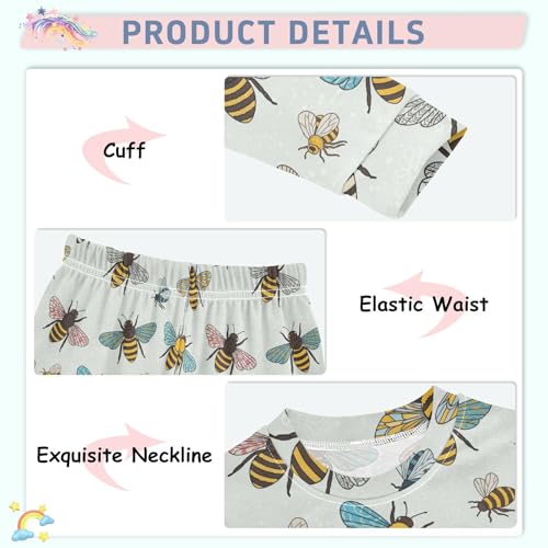 Pajama Sets Long Sleeve Bee Colorful Pattern Soft Comfy Sleepwear 2 Piece PJS 3-8T4