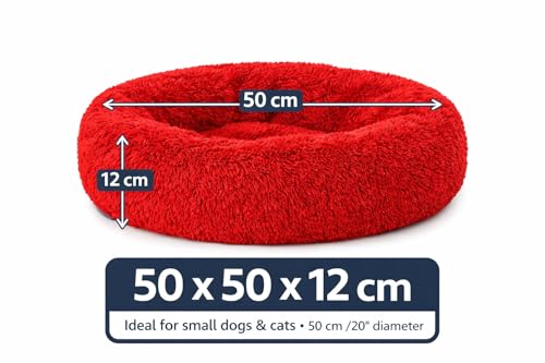 Image of ZEXSAZONE Plush Donut Dog Bed for Dogs & Cats | Soft Calming Anti-Anxiety Pet Bed | Warm Cozy Winter Dog Bed for Puppies | Washable Round Bed (Red Small)
