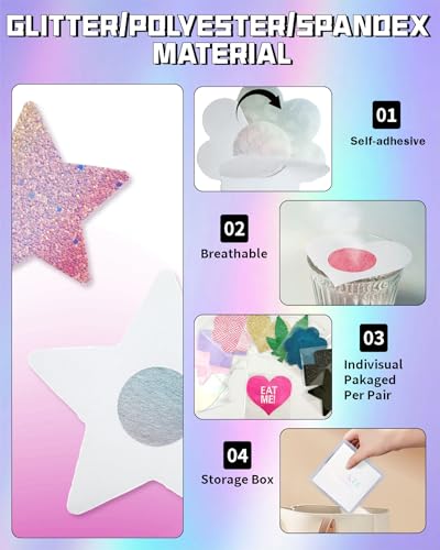 Image of CICKEE 15 Pairs Pasties Rave | Self-Adhesive Nipple Covers Pack Breast Petals Sticky Pasty Nipple Stickers
