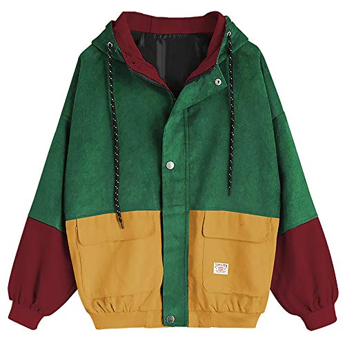 Mens Patchwork Corduroy Hooded Jackets Hip Hop Hoodies Coats (Green, X-Small)