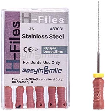 Easyinsmile Dental Endo Hand Use H-File 25mm Files Endodontic Stainless Steel Reamers (6#)