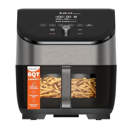 Instant Vortex Plus 6-Quart Air Fryer Oven, From the Makers of Instant Pot with Odor Erase Technology, ClearCook Cooking Window, App with over 100 Recipes, Single Basket, Stainless Steel