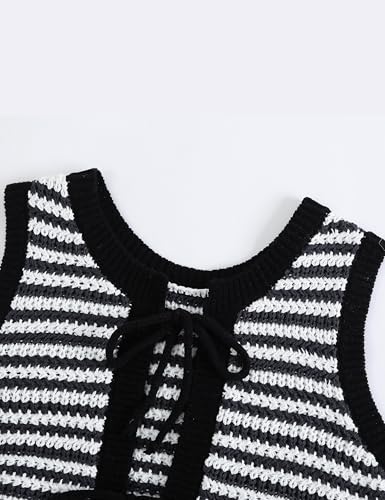 Sweater Vest Women Casual Sleeveless Crochet Tops Color Block Tie Back Knit Tank Tops3