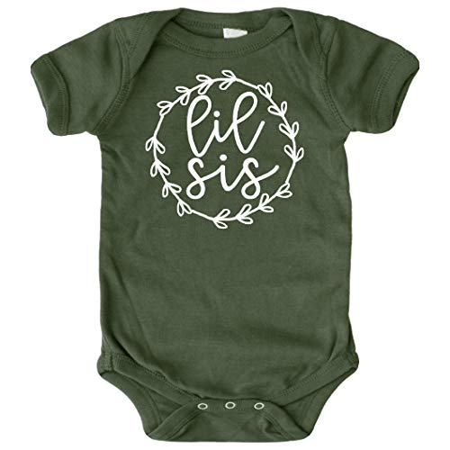 Olive Loves Apple Big Sis Lil Sis T-Shirts and Bodysuits for Baby and Toddler Girls Sibling Outfits Military Green Bodysuit Newborn