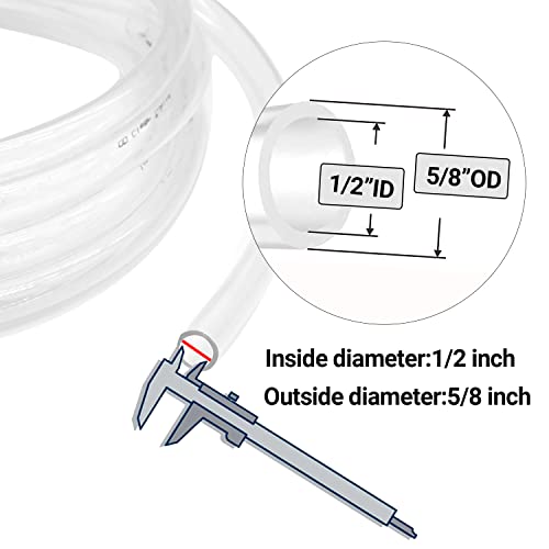 Clear Vinyl Tubing 1/2" Id × 5/8" Od -25 Ft 60Psi,Flexible Plastic Tubing,Bpa Free Non-Toxic, Multipurpose Hybrid Clear Reinforced Tubing With 2 Screw Clamps #TOP1