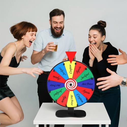 Retbtnm 12-Inch Color Prize Wheel, 12 Slot Editable Spinning Wheel with Dry Erase Board & Marker for Parties, Carnivals, Tradeshow Booths, Classroom Games