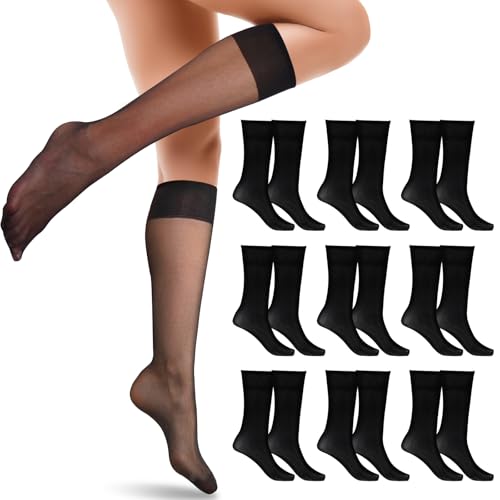 Image of 9 Pairs Knee High Socks Pop Sock For Women, Node Crew Women's Knee Sock, Sheer Long Socks Stockings For Women Knee High Tights Sheer Nylon Stockings For Girl Black