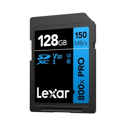 Lexar High-Performance 800x PRO SD Karte 128GB, SDXC UHS-I Karte, SD3.0 Karte mit bis zu 150 MB/s Lesegeschwindigkeit, V30, U3, C10 SD Speicherkarte für kameras/Mittelklasse-DSLR(LSD0800P128G-BNNAA)