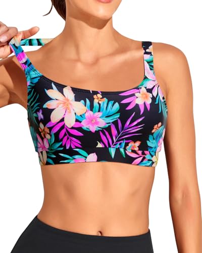 Image of Tempt Me Women Sports Bra Swim Crop Tops Only | Scoop neck, Bathing suits top, Removable cups, Adjustable straps