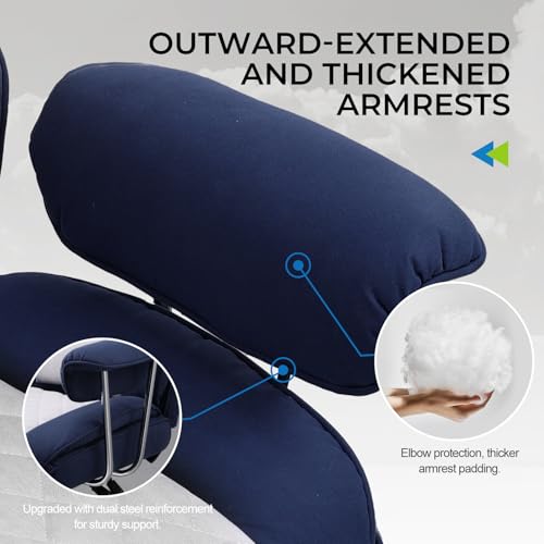 GTRACING Gaming Chair,Office Chair with Pocket Spring Lumbar Support, Ergonomic Comfortable Wide Office Desk Computer Chair with Outward Fixed Soft Armrests and Footrest (Fabric, Dark Blue & White)