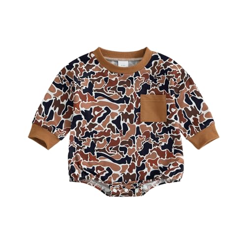 Image of GOOCHEER Newborn Infant Baby Boy Fall Romper Outfit Camouflage Long Sleeve Bodysuit Jumpsuit Clothes