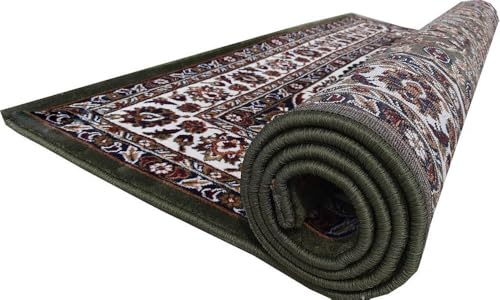 Image of Kashmiri Traditional Design Wool & Wool Blend Carpet with 12 MM Pile Height 8x11 Feet Green Colour