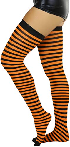 Image of ToBeInStyle Women's Opaque Hosiery Thin Striped Thigh High Long Stocking