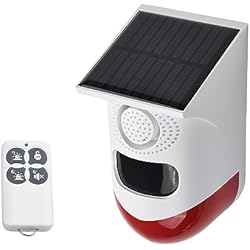 Lampara Con Sensor De Movimiento Y Sirena Alarma solar con sensor de movimiento para exteriores, lámpara de sirena fuerte de 120 dB, 4 modos, alarma de seguridad de sonido con control remoto para granja, patio, jardín