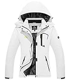 MAGCOMSEN Winterjacke Damen Outdoor Wanderjacke Warme Winddicht Funktionsjacke Damen Wasserdicht Windbreaker Freizeit Verdickt Fleecejacke mit Abnehmbarer Kapuze Weiß Weiß XL