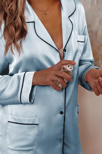 Image of Ekouaer Pajamas for Women Silk Satin Button Down Long Sleeve Pajama Sets