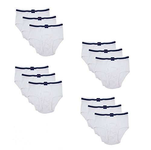 Andrew Scott Boys 12 Pack & 18 Pack Cotton Underwear Briefs for Toddlers and Big Boys in Assorted Colors Prints (Large / 14-16, 12 Pack - White)