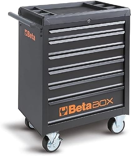Beta - C04BOX Wózek narzędziowy z kołami 125 mm: 2 stacjonarne i 2 obrotowe (dwa z hamulcem), 6 wyjmowanych szuflad z teleskopową prowadnicą kulową i piankową gumową matą