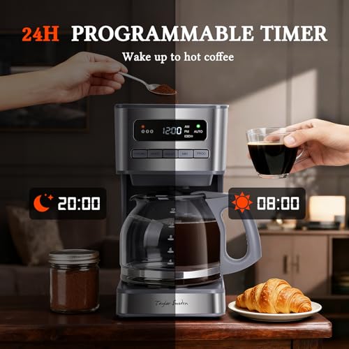 Image of Taylor Swoden Programmable Coffee Makers 12 Cup, Hot and Iced Coffee Maker, 4 Brew Strength, LED Display, 24H Timer, Keep Warm&Auto Shutoff- Drip Coffee Machine for Home /Office, Gray & Stainless Steel