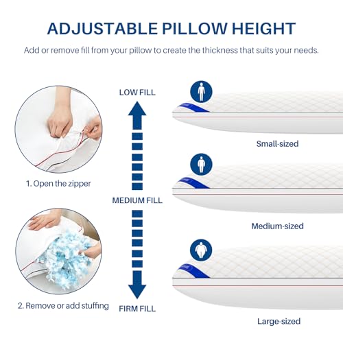 YZ HOME Long Body Pillow for Adults - Firm Body Pillow Insert with Shredded Blue Memory Foam, Adjustable Height, Soft Support for Side Sleeping, Pregnant Women, Washable (20x54 Inch, White)