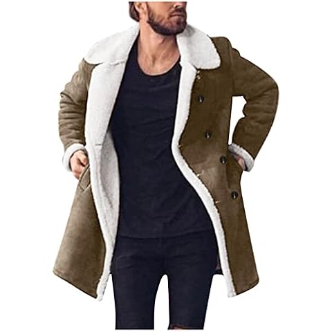 BOTCAM Teddyfell Gefüttert Herren Trenchcoat Wildleder-Optik Revers Zweireihig Winter Parka Caban-Mantel Warm Fleece Innenfutter Düffelmantel Winddicht Thermo Outdoorjacke Skijacke Peacoat Cover