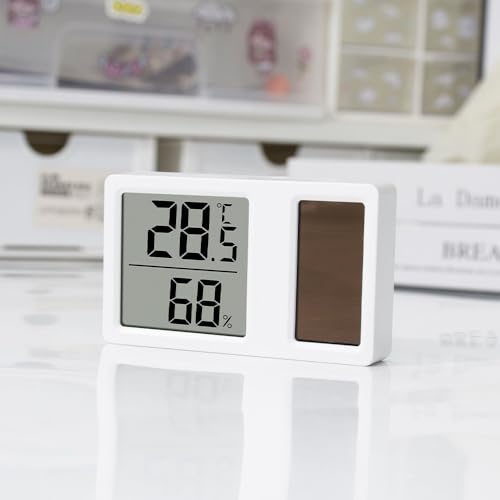 URPIZY Termohigrómetro digital solar con medición de temperatura y humedad, -10 a +50 °C / 10-95% RH, reutilizable para vigilancia doméstica, paquete de 4