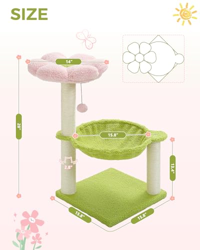MUTTROS Flower Cat Tree, 28" Cat Tower with Cozy Flower Perch, Large Hammock for Indoor Small Cats, Cute Cat Tree with Sisal Scratching Post and Fur Toy Ball for Kittens, Pink - Image 4