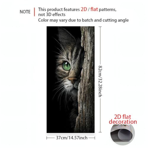 Image of 14.6x32.3 Inch Trash Can Cover Cat Peeking from Behind Tree Design Outdoor Garbage Bin Decoration Sticker Wrap