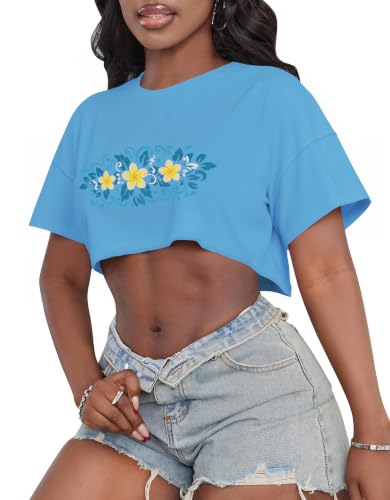Image of Crop Tops for Women Oversized Short Sleeve T Shirts Crew Neck Cropped Tees