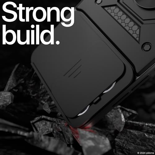 Image of Pikkme Back Cover for Oppo Reno 13 5G | Sliding Camera Shield with Ring Stand | D10 Full Camera Protection Bumper Case (Black)