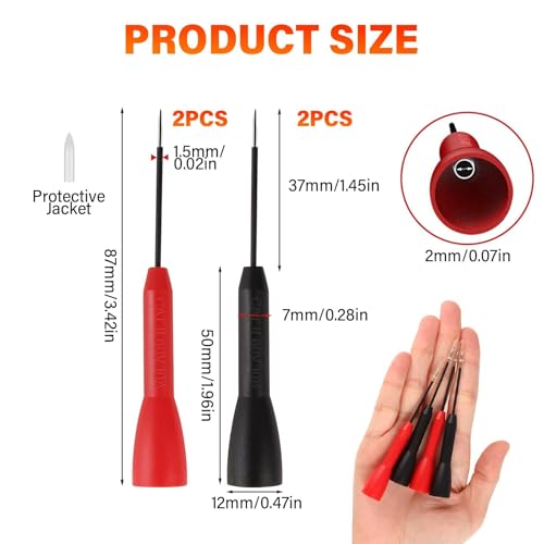 Image of 2mm Extended Needle Test Probes 4 Pcs, 600V /10A Non-Destructive Multimeter Insulation Needle Probes Tip Compatible with Fluke Leads tl71 tl75