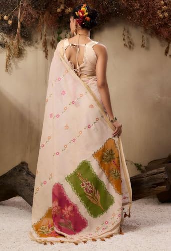 Image of SGF11 Women's Soft Cotton Linen Silk Saree With Unstitched Blouse Piece