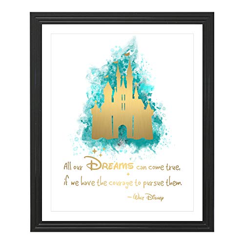 Eleville 8X10 All our dreams can come true Real Gold Foil Castle Watercolor Art Print (Unframed) Quotes Home Decor kids wall art Inspirational Motivational Poster Holiday Gifts WG114