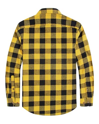 J.VER Flannel Shirt for Men Plaid Long Sleeve Casual Button Down Shirts Regular Fit Cotton Buffalo Checkered Top with Pockets Yellow Black 2XL - Image 2
