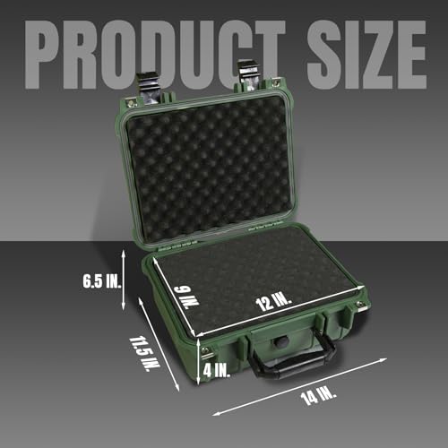 Image of Jack Boss 14x 11.5x 6.5 Inch Hard Case, Portable Weather Waterproof Protective Camera Case with Customizable Foam, Fit Use of Drones, Camera, Equipments, Green