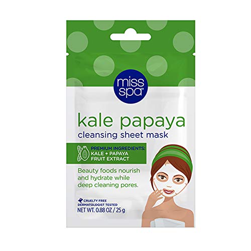 Miss Spa Best Sellers Facial Sheet Mask Set For Women, Hydrate, Kale Papaya, Rose Stem Cell, 24K Gold Glow, Anti-Aging, Anti-Wrinkle, 4-Pack #TOP5