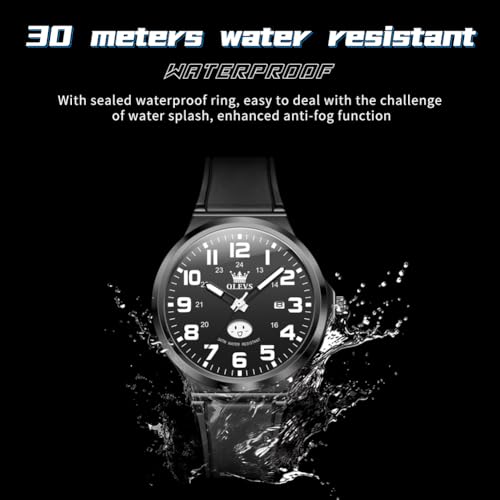 Image of OLEVS Mens Watch Original Easy Read Fashion Analog Quartz Unisex Watches Big Numer Silicone Waterproof Date Sport Watch for Man with Emoji