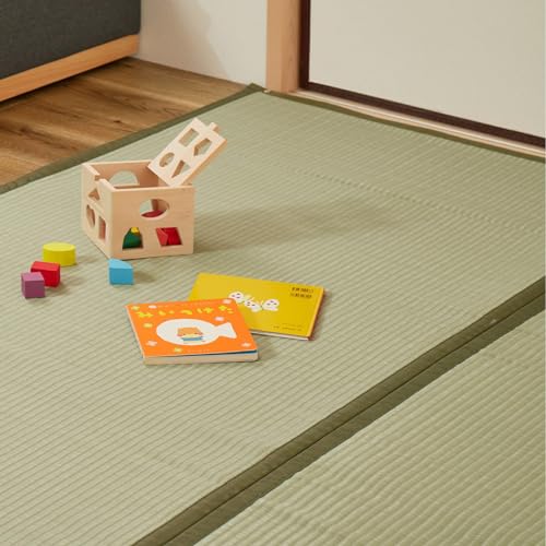 萩原 洗える い草風カーペット グリーン 江戸間1畳 約87X174cm 「四条」 ラグ 上敷き 水洗いできる 畳保護