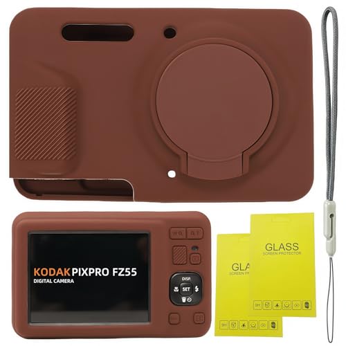 SZHSYJY Case for Kodak PIXPRO FZ55 FZ55 accessories Soft Silicone Protective Case Removable Lens Cover Comes with 2 Screen Protectors and 1 Wrist Strap. (Brown)