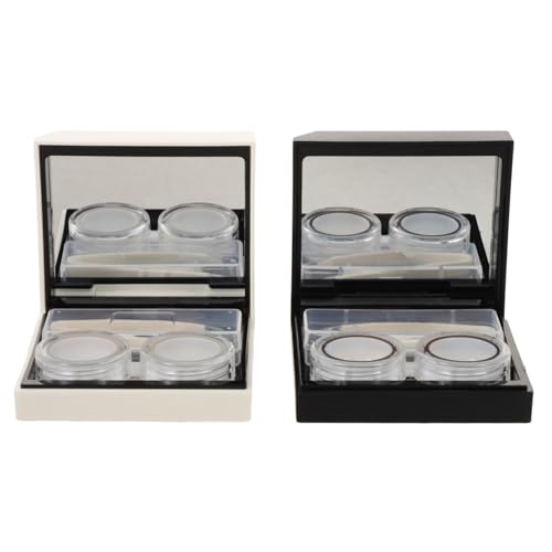 FRCOLOR 4 Piezas Unidades Estuche para Lentillas con Acabado Mate Doble Compartimento y Espejo Compacto y Portátil para Almacenamiento Seguro de Lentes de Contacto y Uso Diario